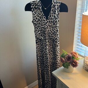 Vince Camuto Black and White Leopard Print Maxi Dress